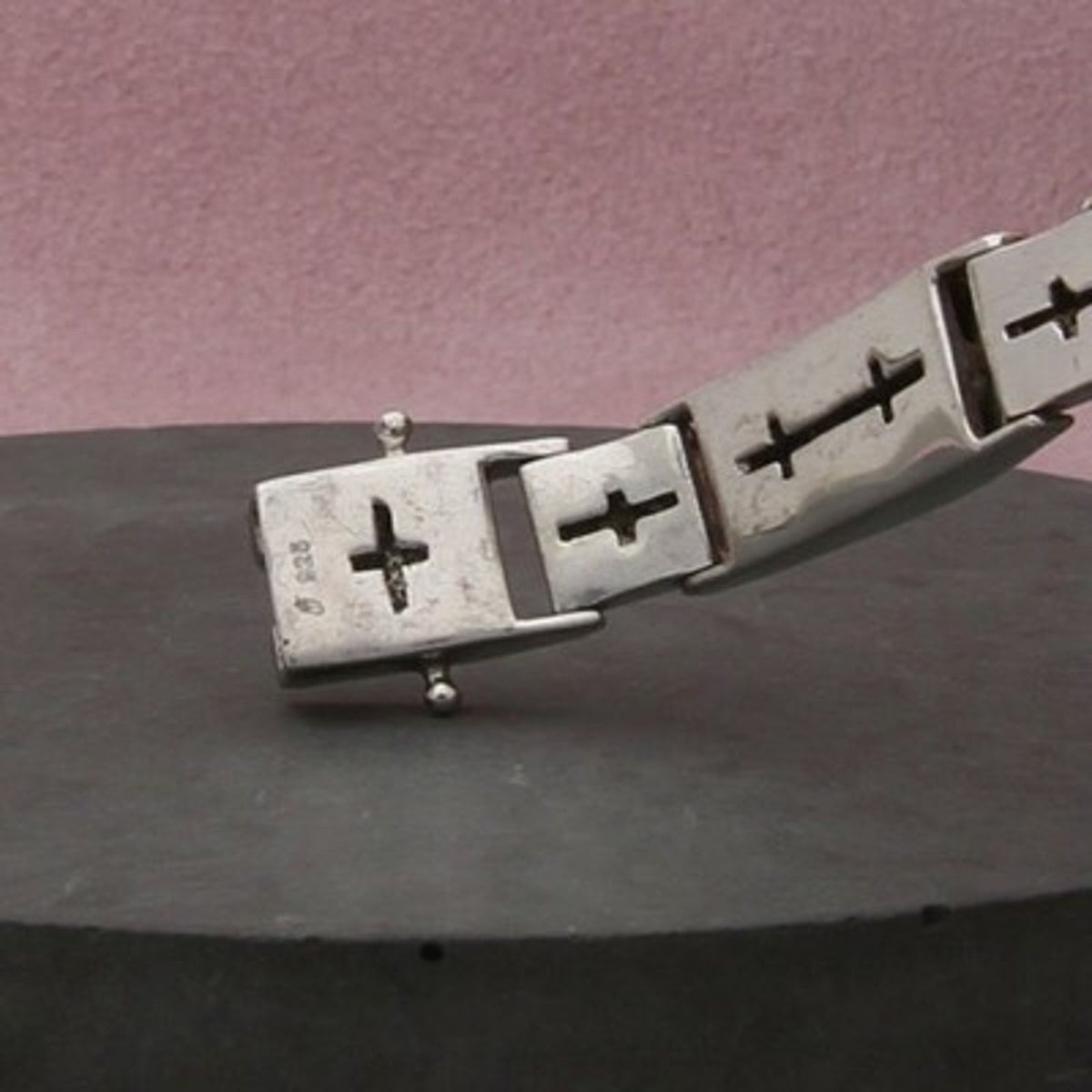 Sterling Silver Men's Iced Out Diamond Grid Panel Bracelet Size 7.75in