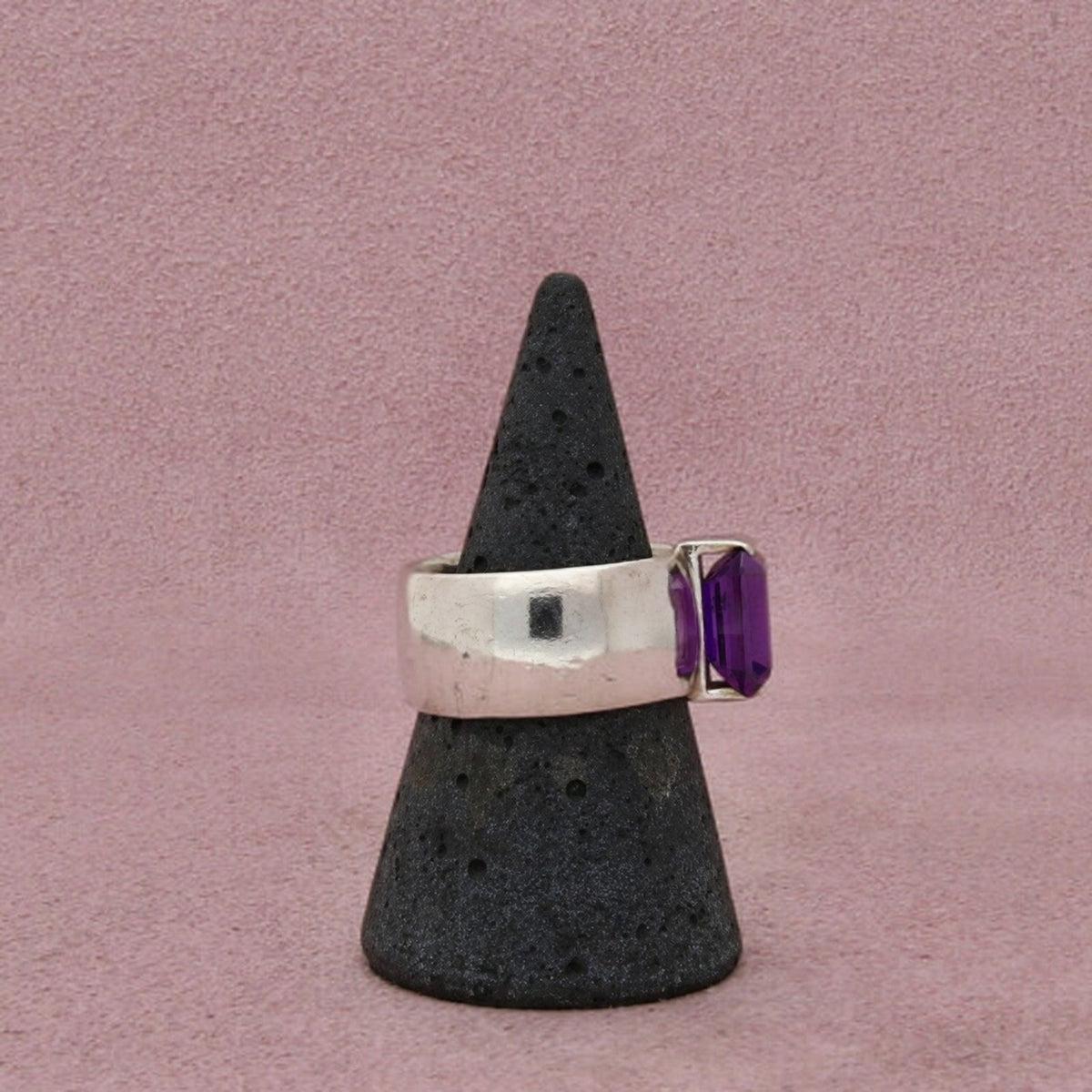 Sterling Silver Vintage Amethyst Rectangular-Cut Wide Polished Band Ring Size 9