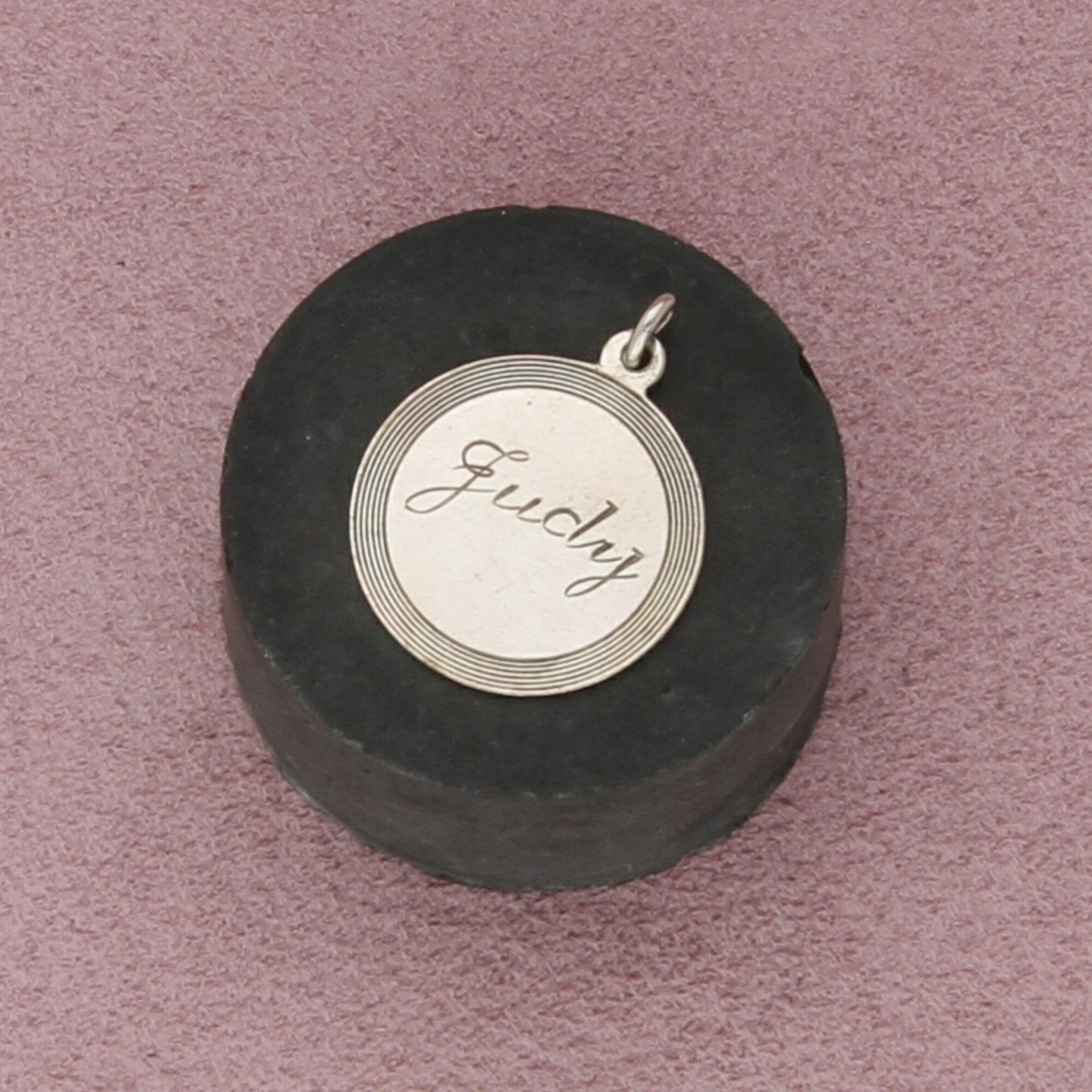 sterling silver vintage judy engraved disc charm pendant