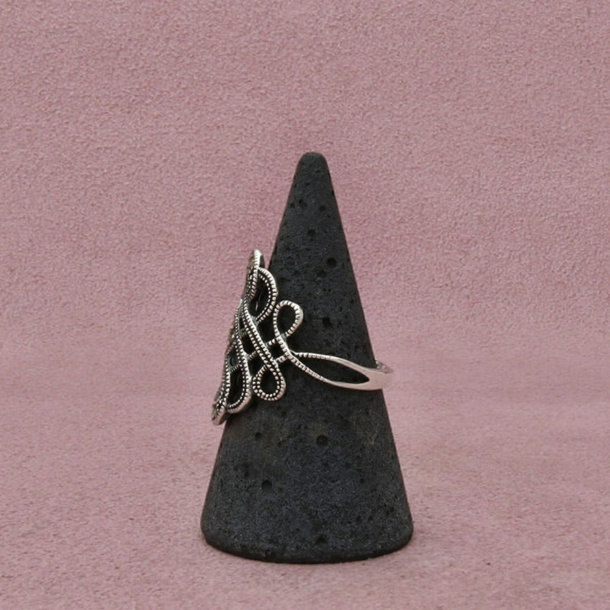 Sterling Silver Marcasite Interlaced Openwork Beaded Border Ring Size 8