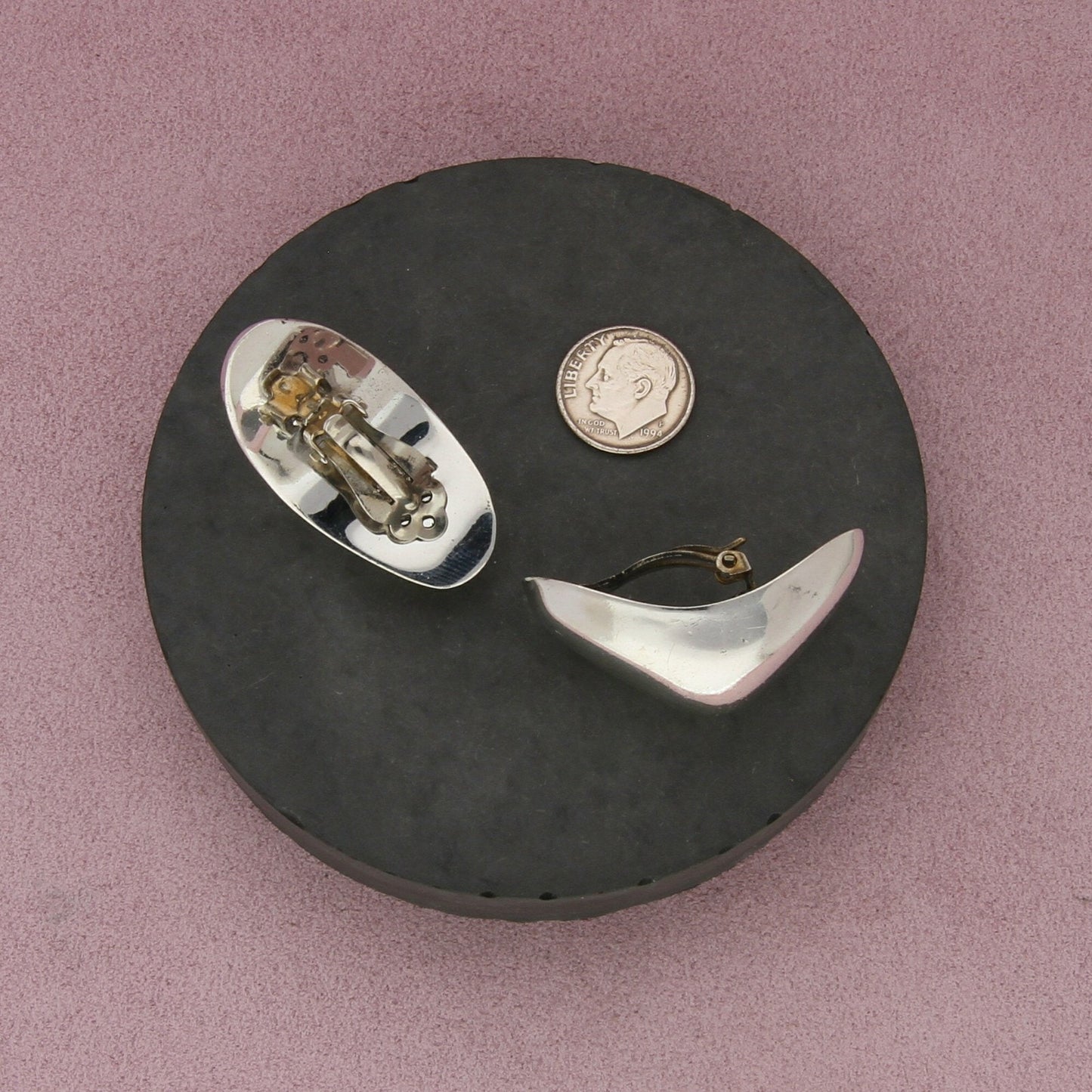 mexico sterling silver vintage modernist dome clip-on earrings