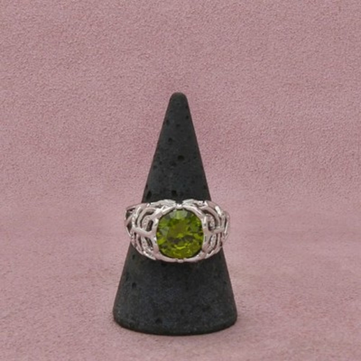 Sterling Silver Oval-Cut Green C Z Butterfly Openwork Ring Size 9.25