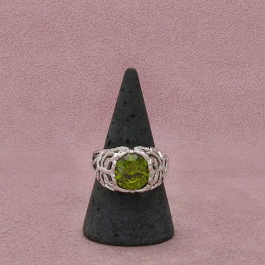Sterling Silver Oval-Cut Green Cz Butterfly Openwork Ring Size 9.25