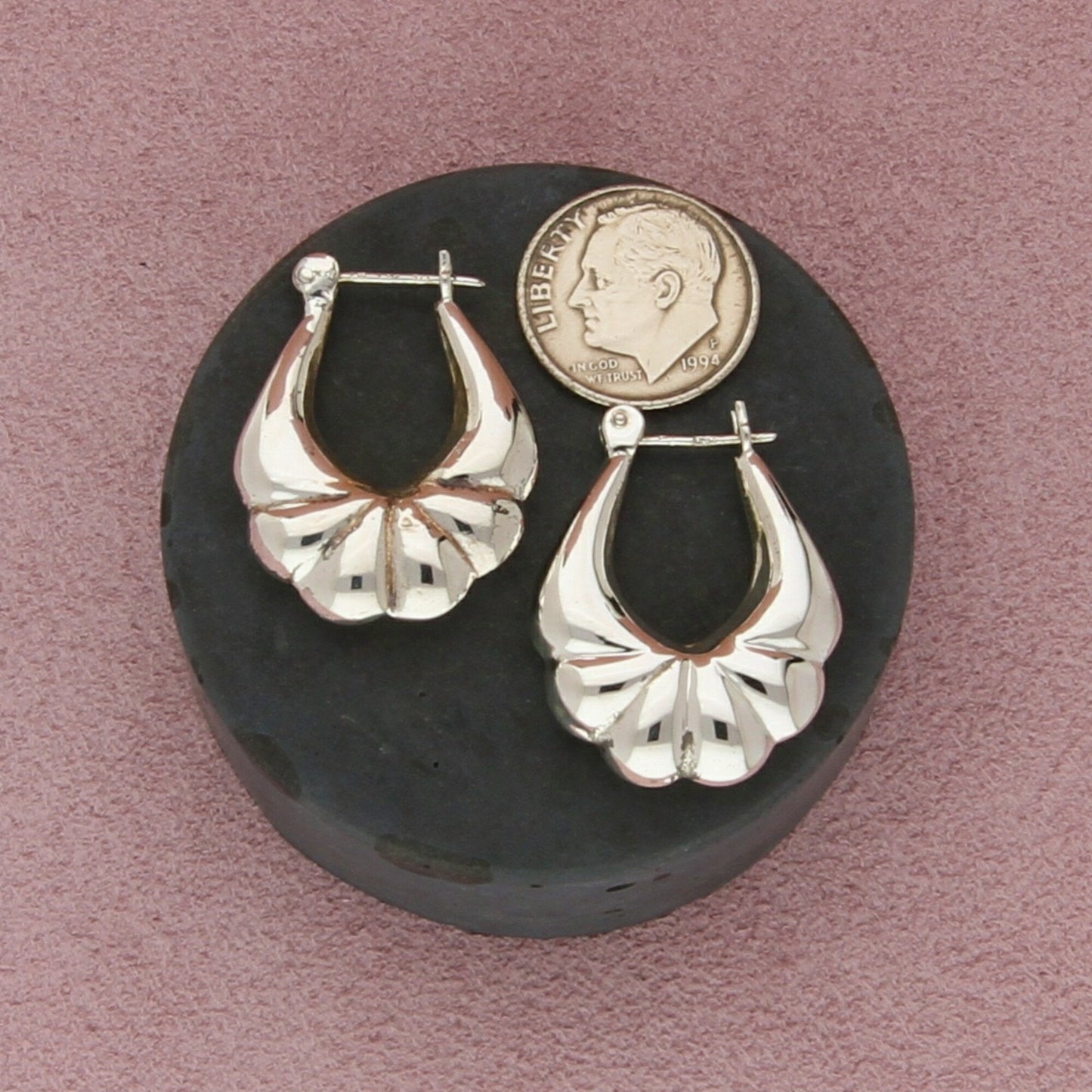 sterling silver scalloped puffy snap-post shrimp earrings