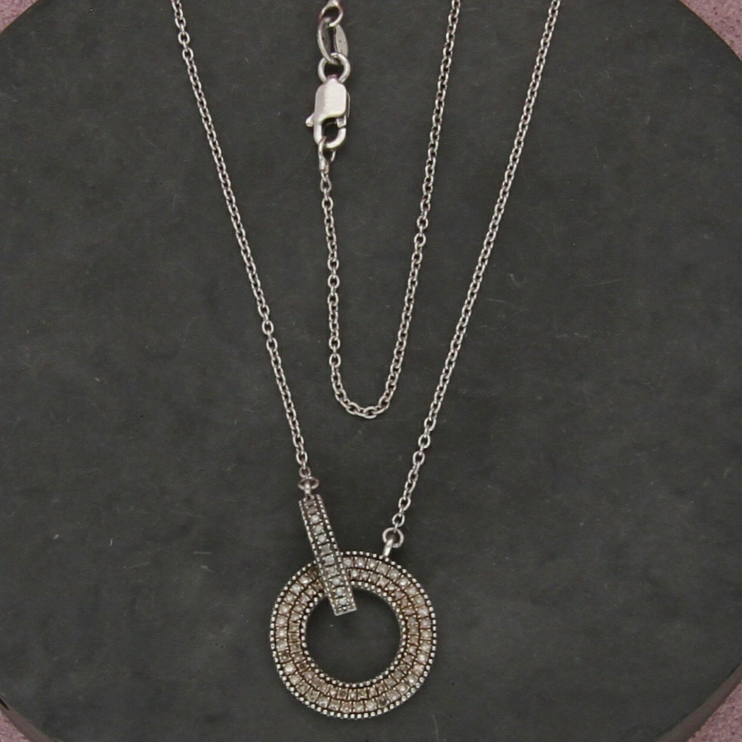 zales sterling silver pave diamond ring & connector necklace size 18in