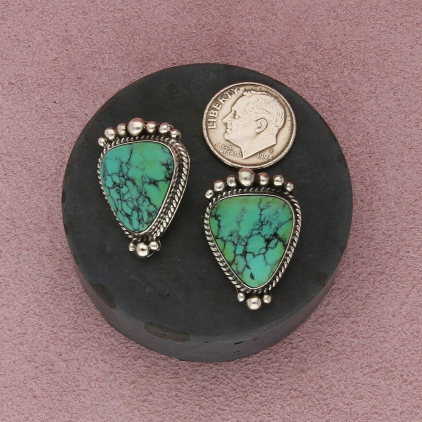 navajo sterling silver vintage rudy willie turquoise clip-on earrings