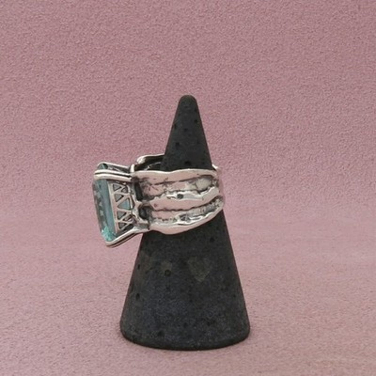 Silpada Sterling Silver Rectangular Aqua Glass (R1608) Ring Size 5.75
