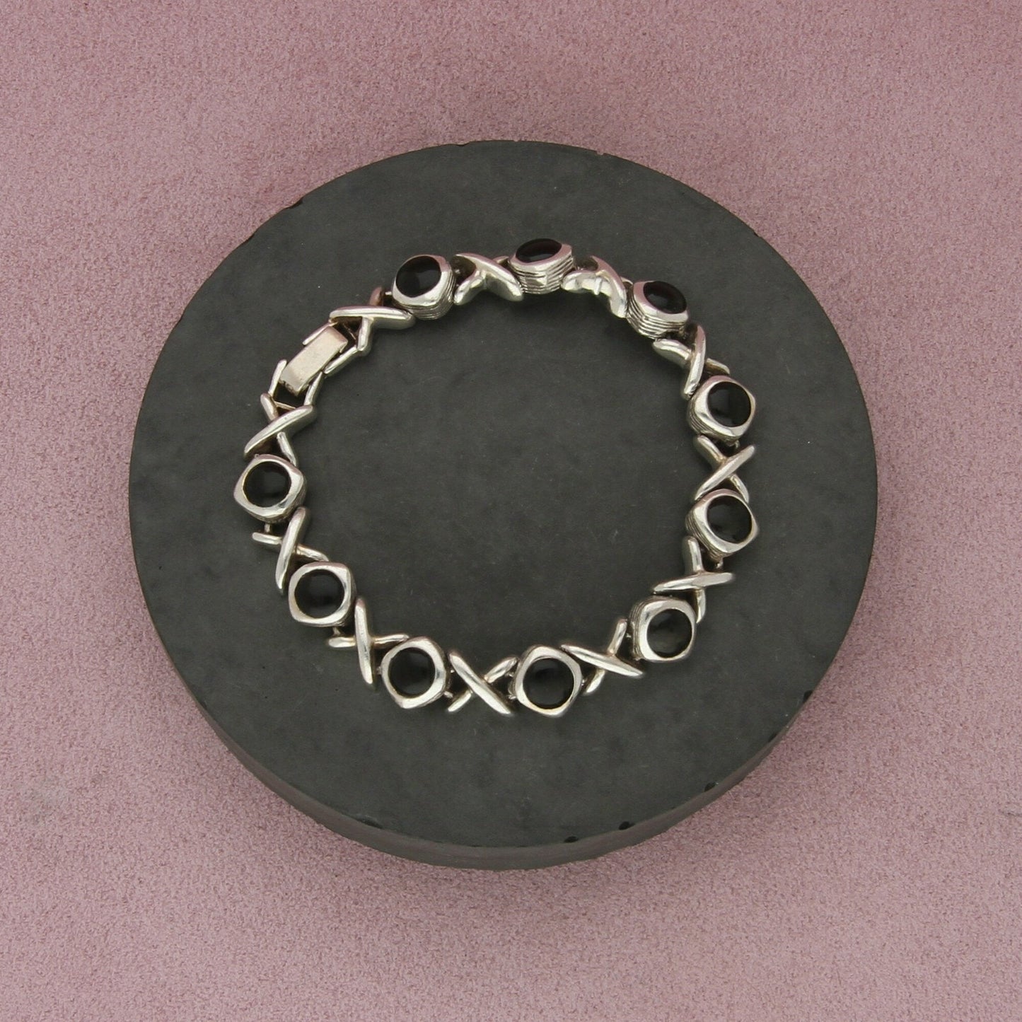 sterling silver black onyx x link bracelet size 7in