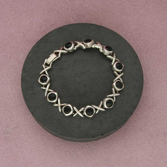 sterling silver black onyx x link bracelet size 7in
