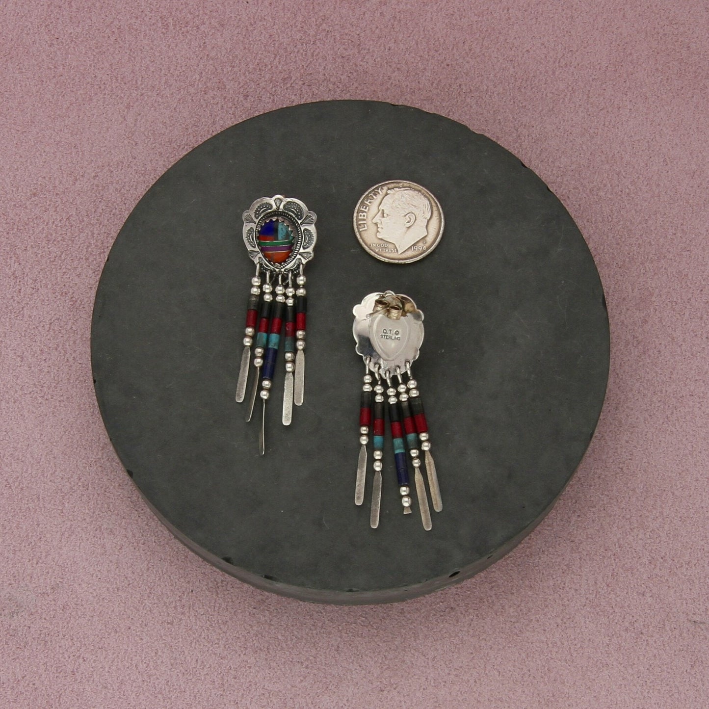 quoc turquoise sterling silver southwestern concho fringe dangle earrings