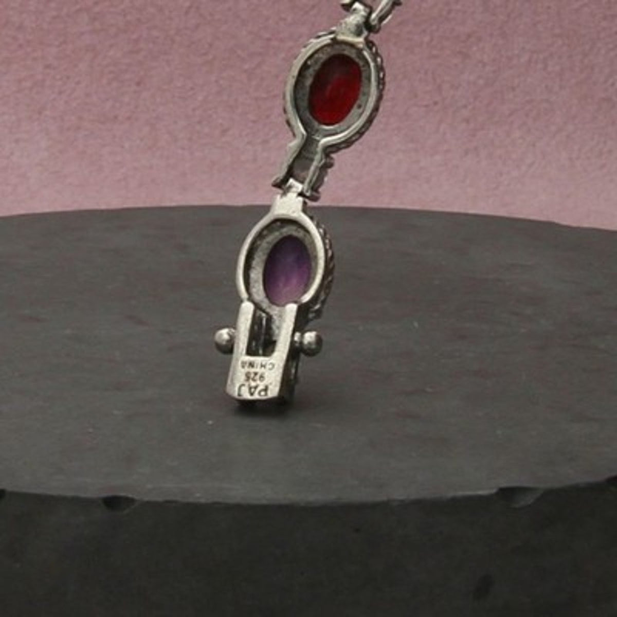 Sterling Silver Blue Topaz & Citrine Garnet Amethyst Tennis Bracelet Size 7in