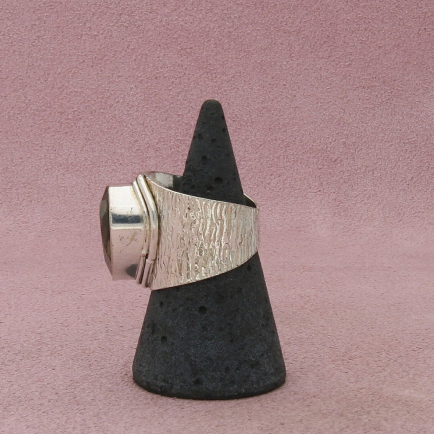 sterling silver textured pear-cut quartz cigar band ring size 8