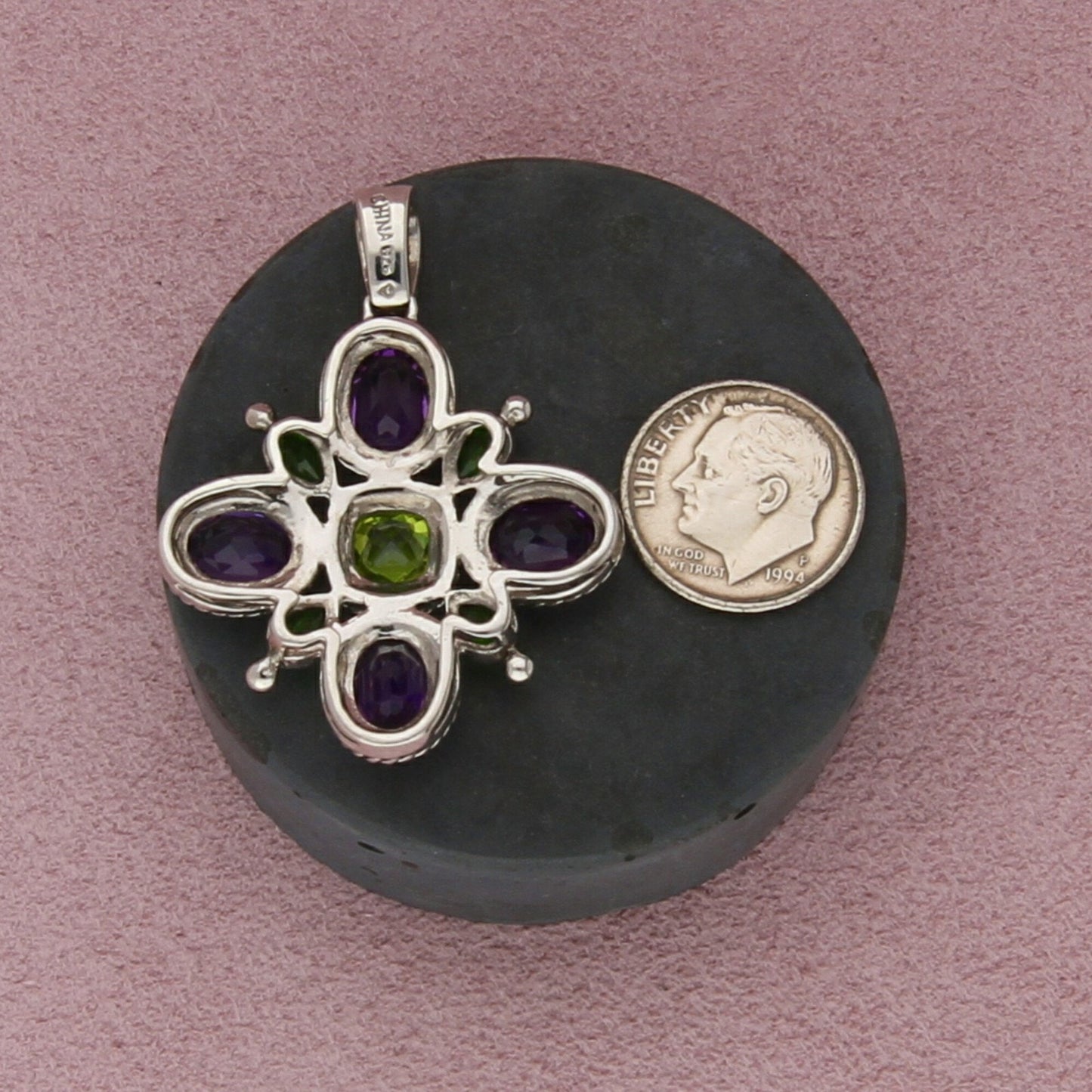 sterling silver braided amethyst & peridot pendant