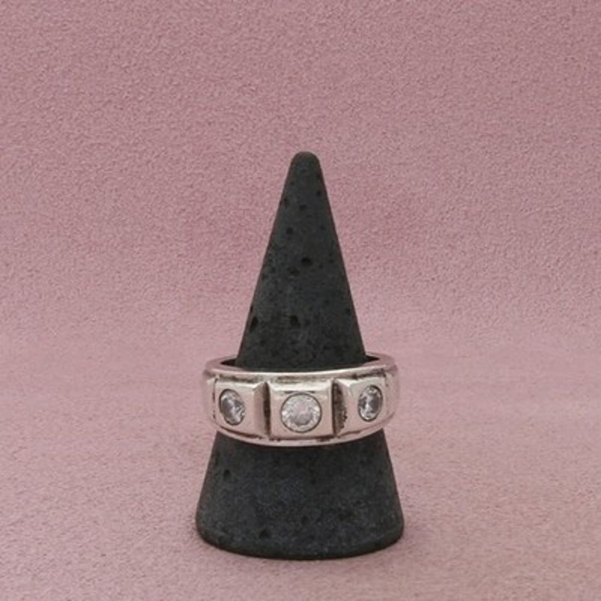 Sterling Silver Men's Vintage Cz Round Stones Square Panels Ring Size 10.5