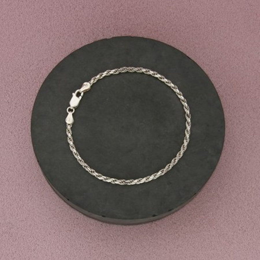 Sterling Silver Italy Lobster Clasp Rope Chain Bracelet Size 7.25in