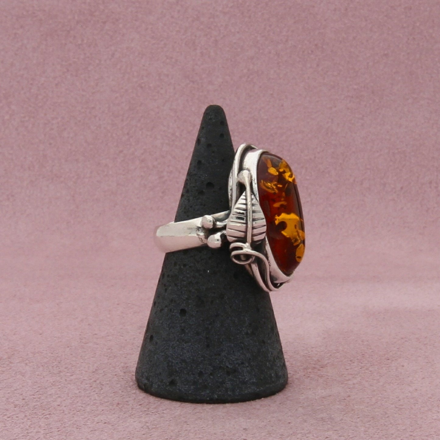sterling silver vintage polish amber leaf ring size 5.25