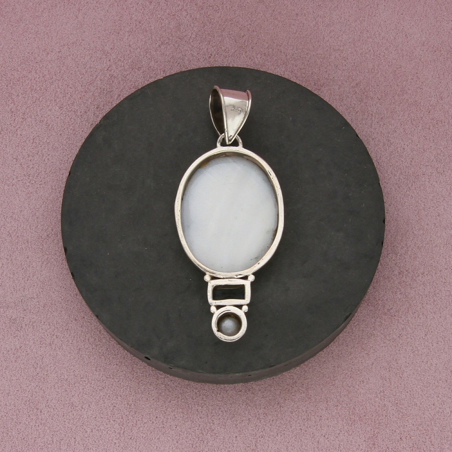 sterling silver topaz & carved mother of pearl silhouette pendant