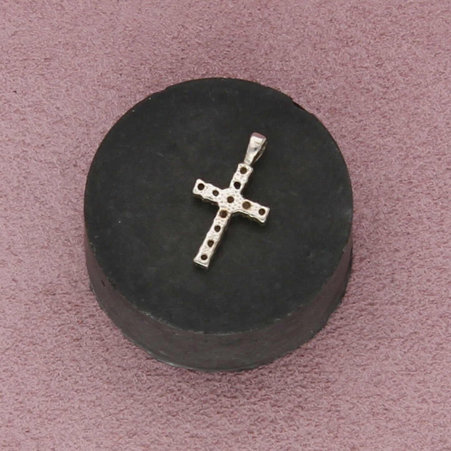 sterling silver dainty pink cz cross pendant