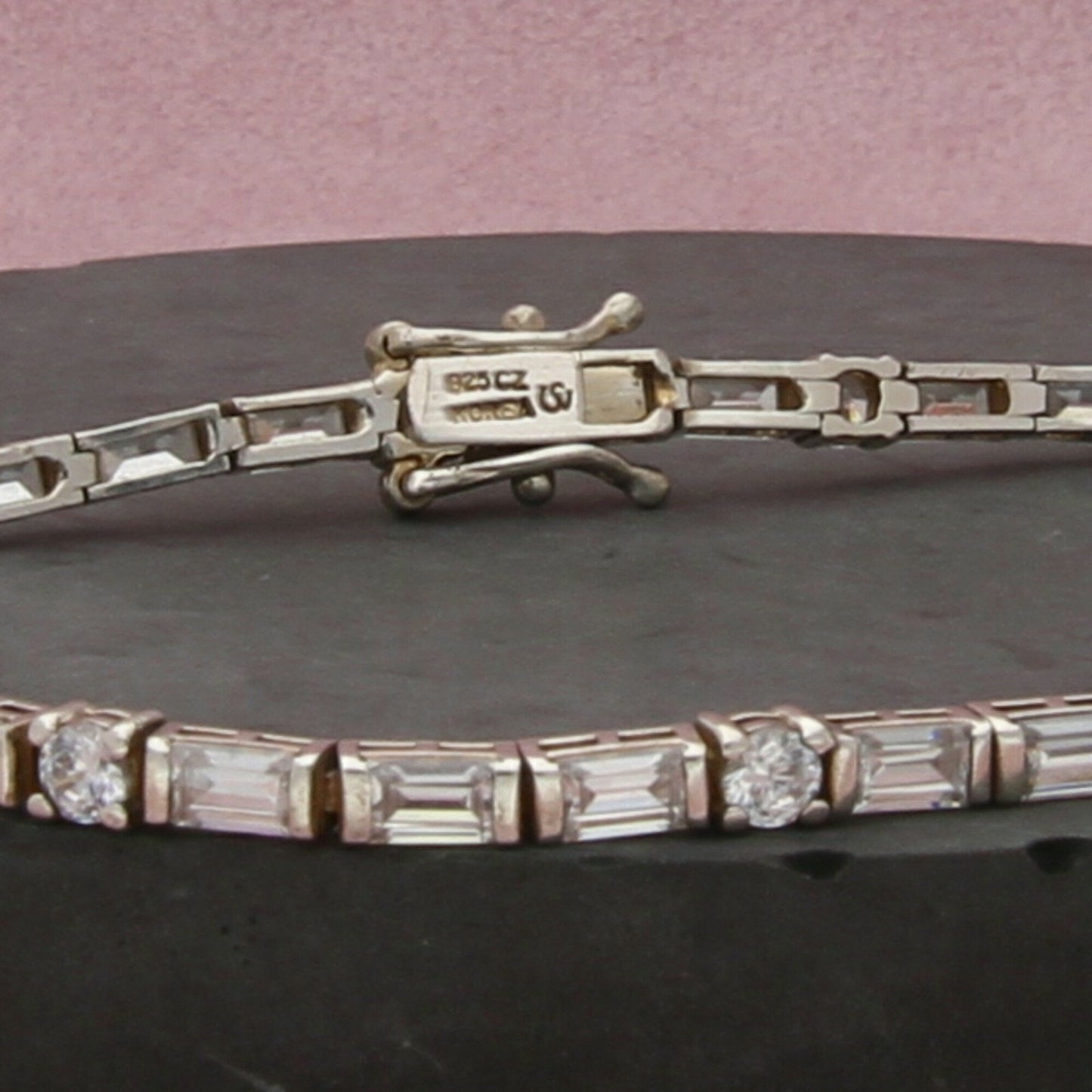 sterling silver baguette cz tennis bracelet size 7.5in