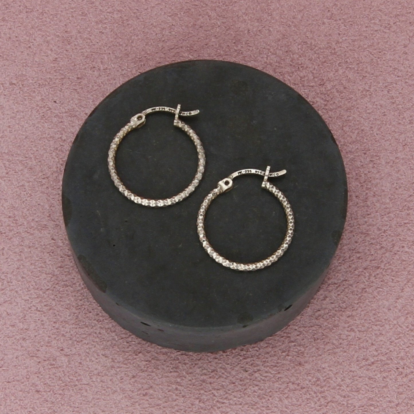 sterling silver vintage 20mm textured hoop earrings