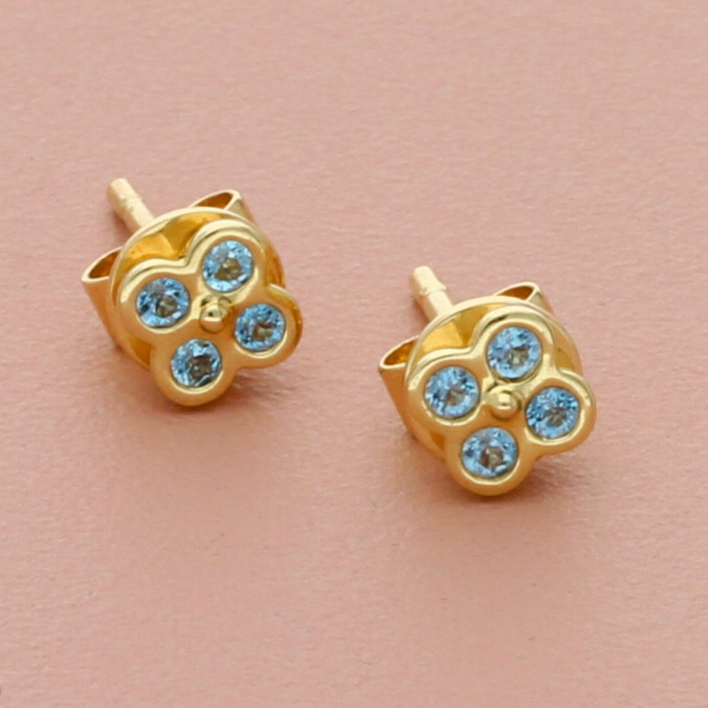 bony levy 14k yellow gold blue topaz quatrefoil stud earrings