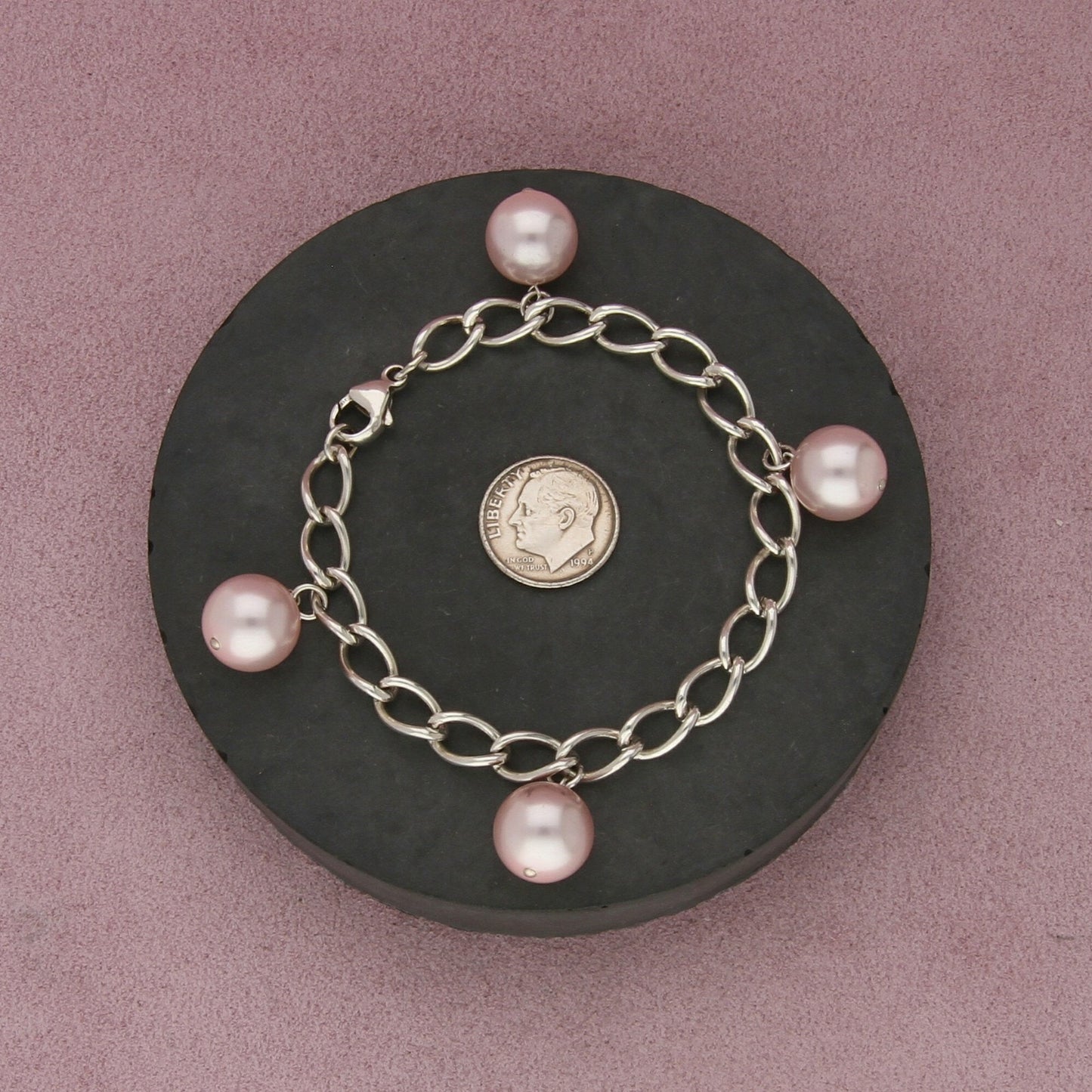 sterling silver pearl charm bracelet size 6.75in