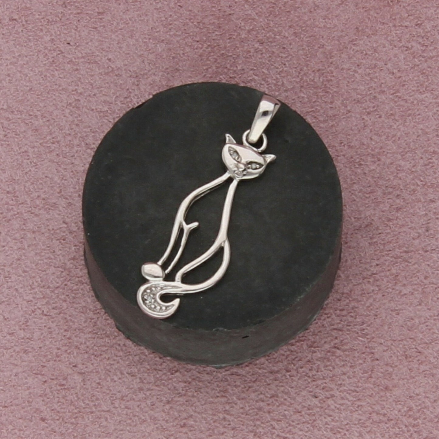 sterling silver dainty cat pendant
