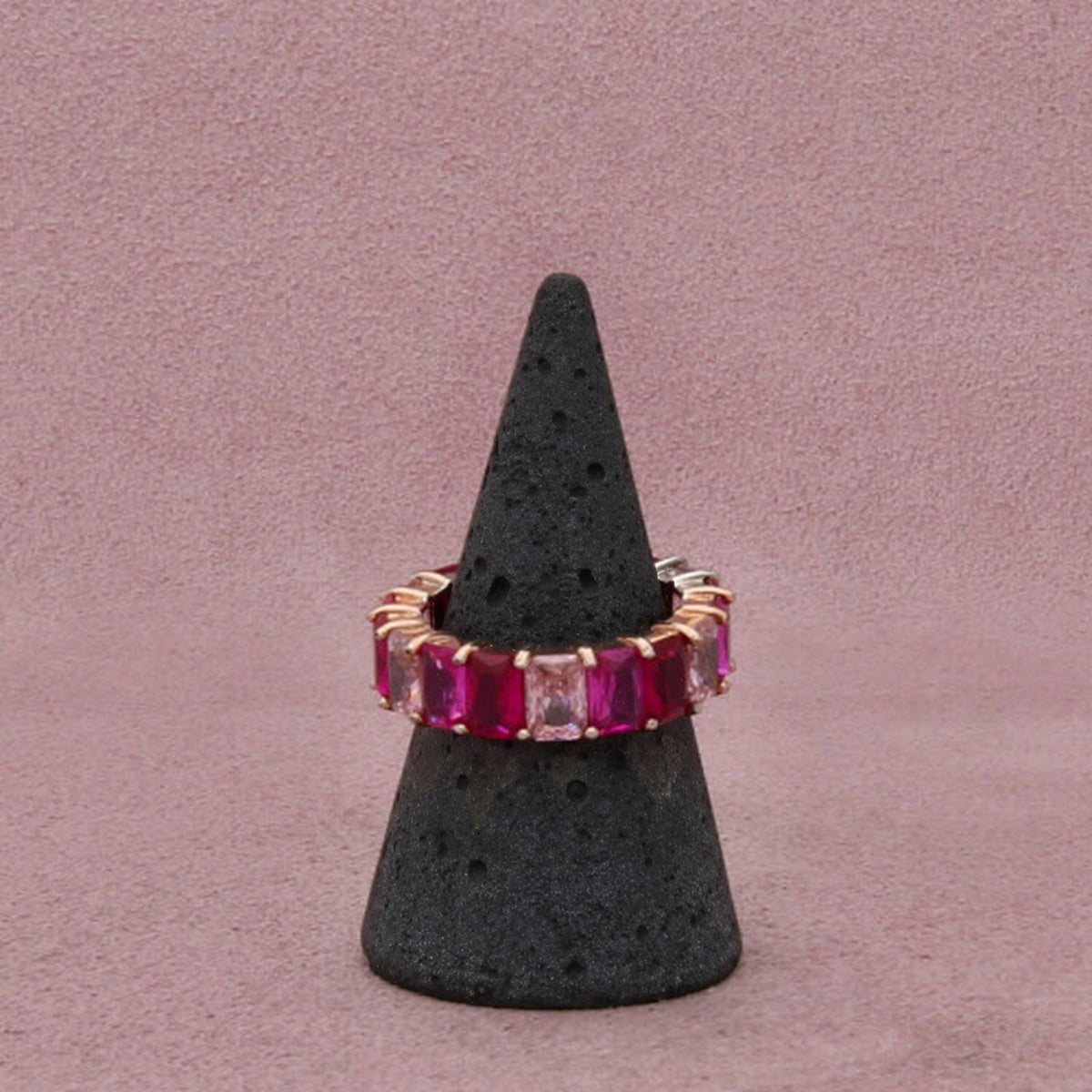 Sterling Silver Ruby & Pink Tourmaline Two Tone Eternity Rectangular-Cut Ring 8