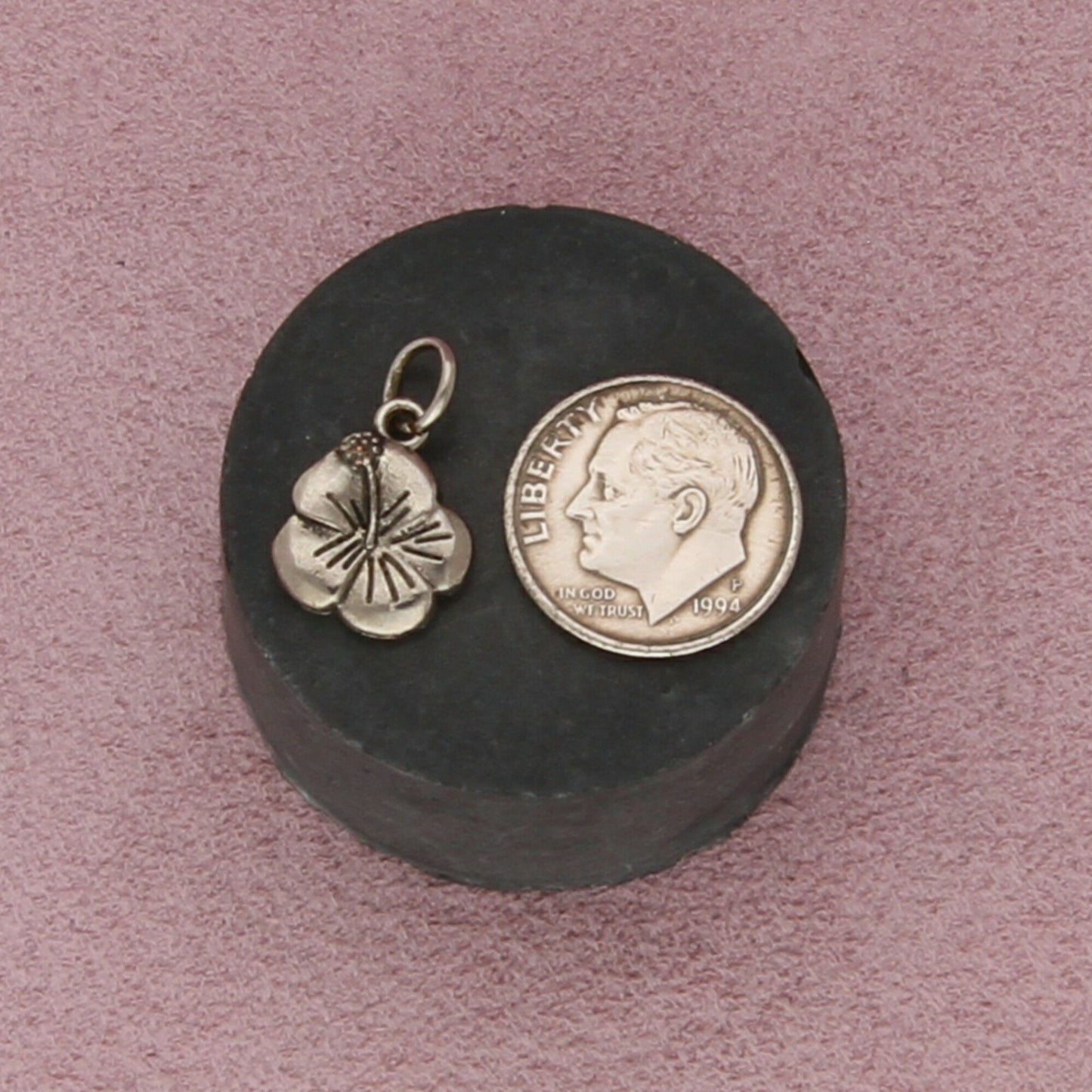 sterling silver vintage 5-pedal hibiscus flower charm pendant