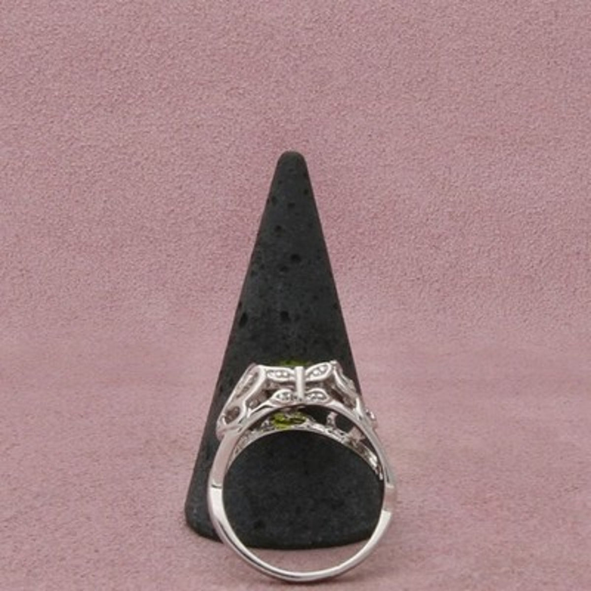 Sterling Silver Oval-Cut Green C Z Butterfly Openwork Ring Size 9.25