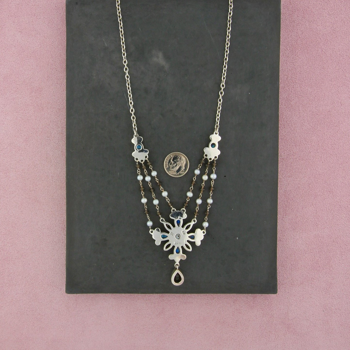 nicky butler sterling silver moonstone pearl smoky quartz necklace size 17-20in