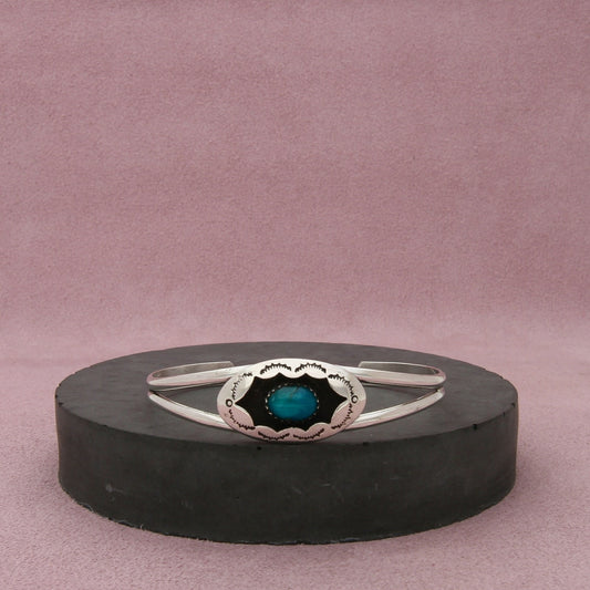 navajo sterling silver vintage shadow-box turquoise cuff bracelet size 6.25in