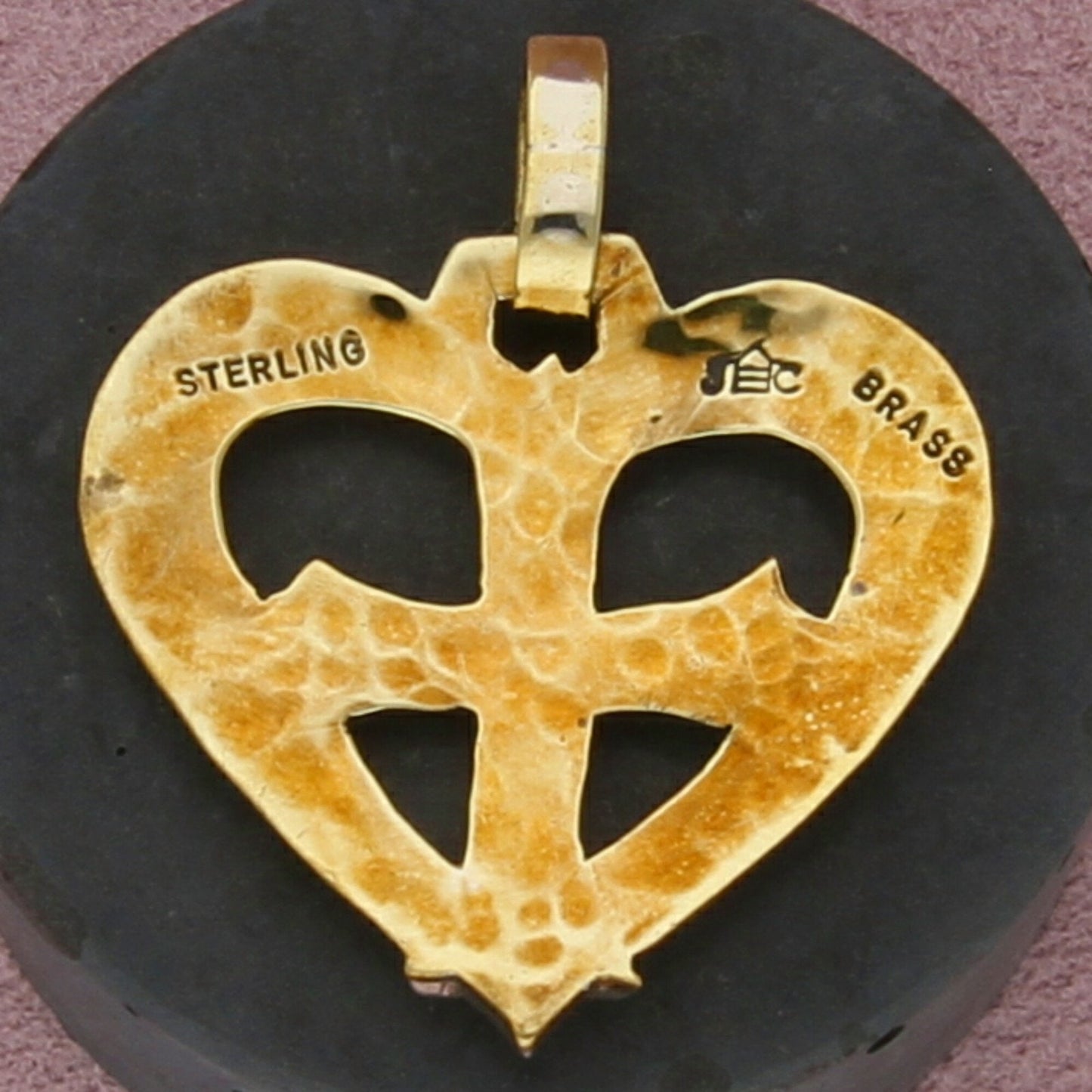 jeep collins sterling silver & brass accent vintage cross heart pendant