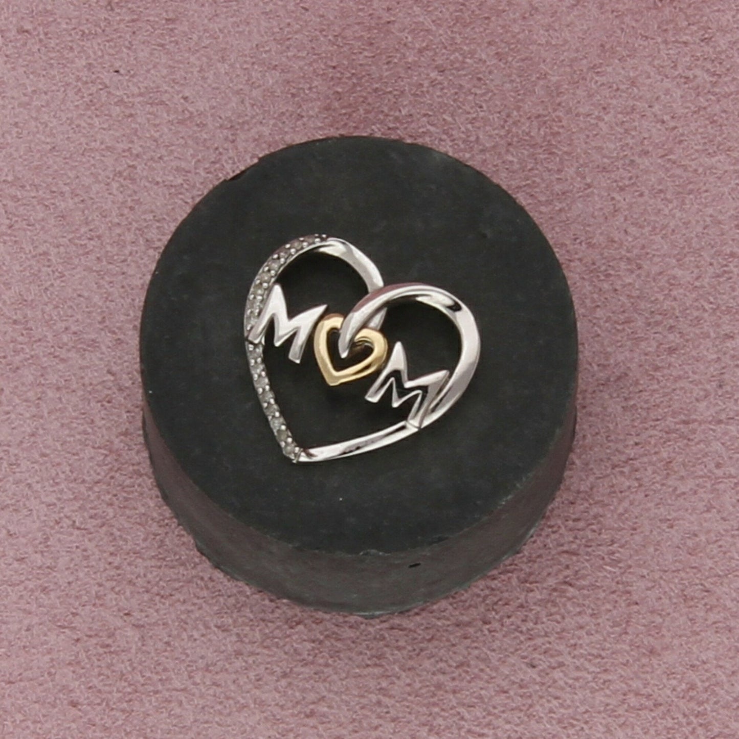 sterling silver & 14k gold diamond accent mom heart pendant