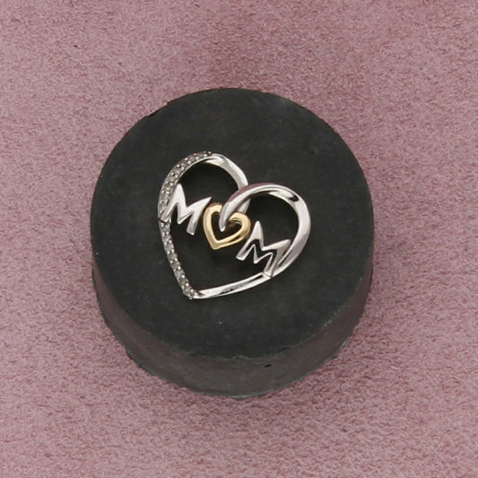 sterling silver & 14k gold diamond accent mom heart pendant