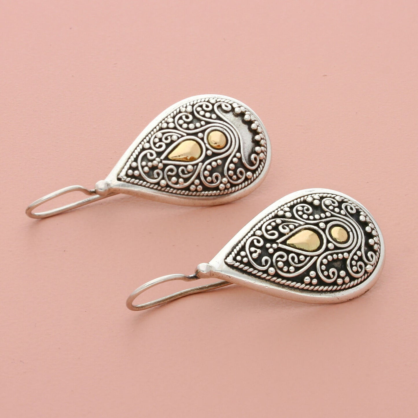 suarti sterling silver & 18k gold bali lace tear drop dangle earrings