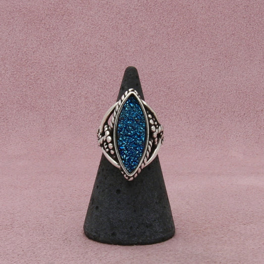 carolyn pollack sterling silver braided rope blue druzy ring size 5