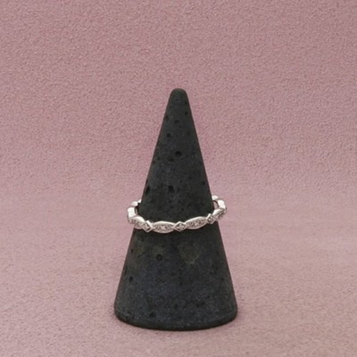 Sterling Silver Diamond Scalloped Geometric Pattern Ring Size 7