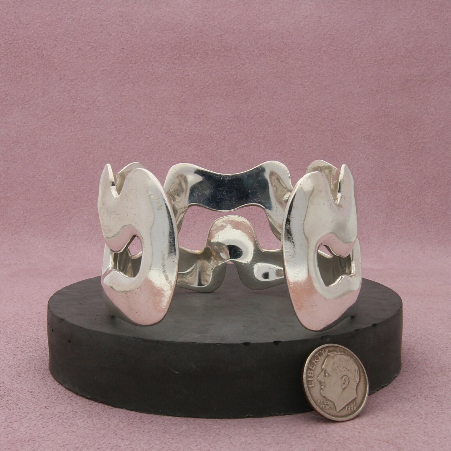 taxco mexico sterling silver vtg modernist statement cuff bracelet size 6.5in