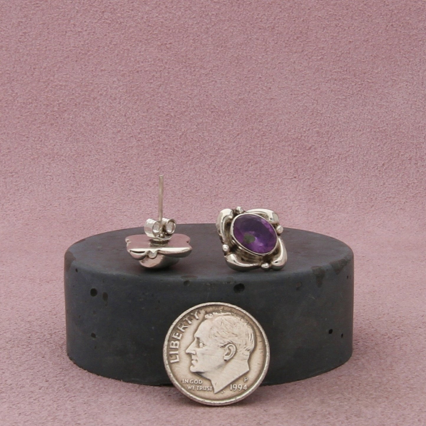 sterling silver vintage beaded amethyst stud earrings