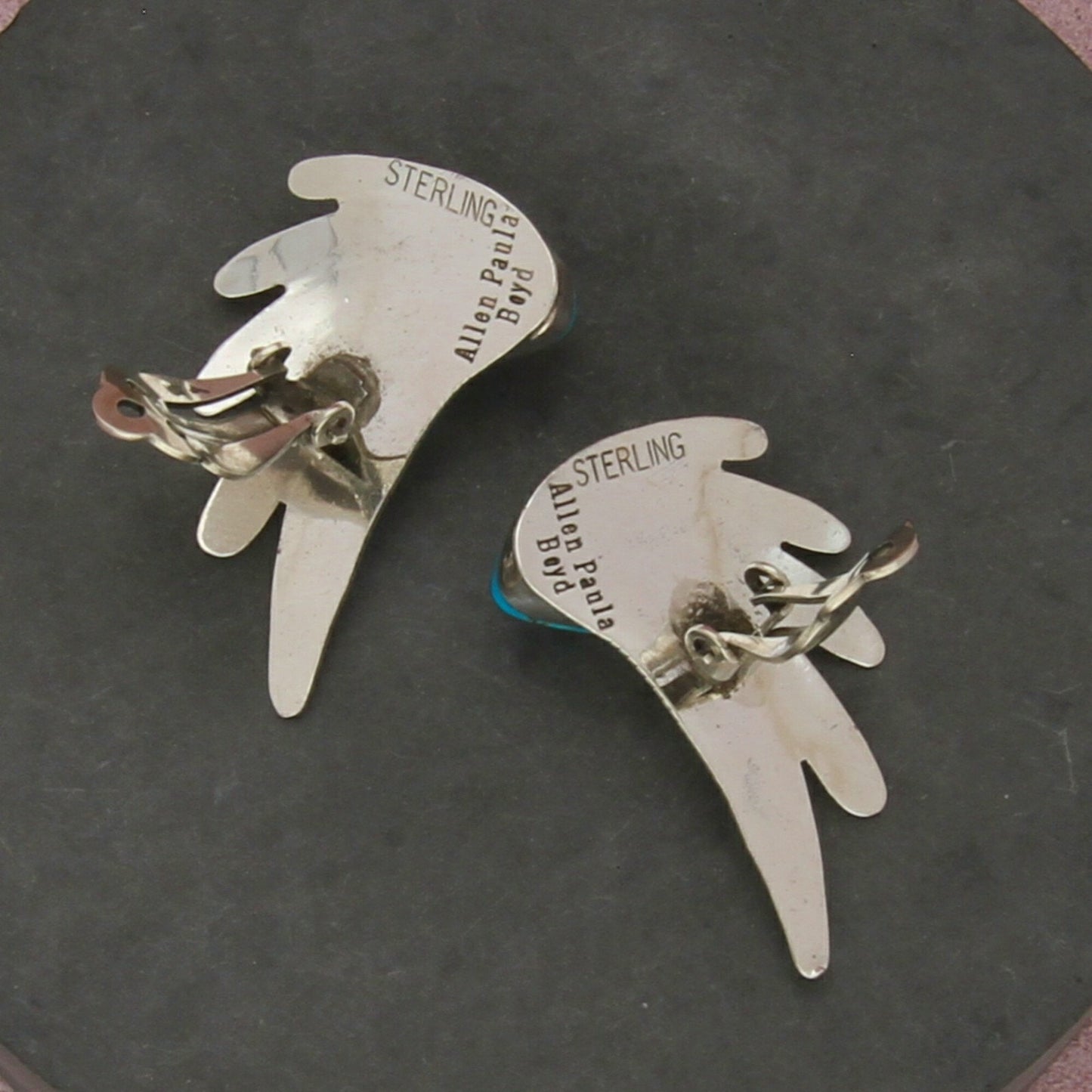 navajo sterling silver vintage signed turquoise wing clip-on earrings