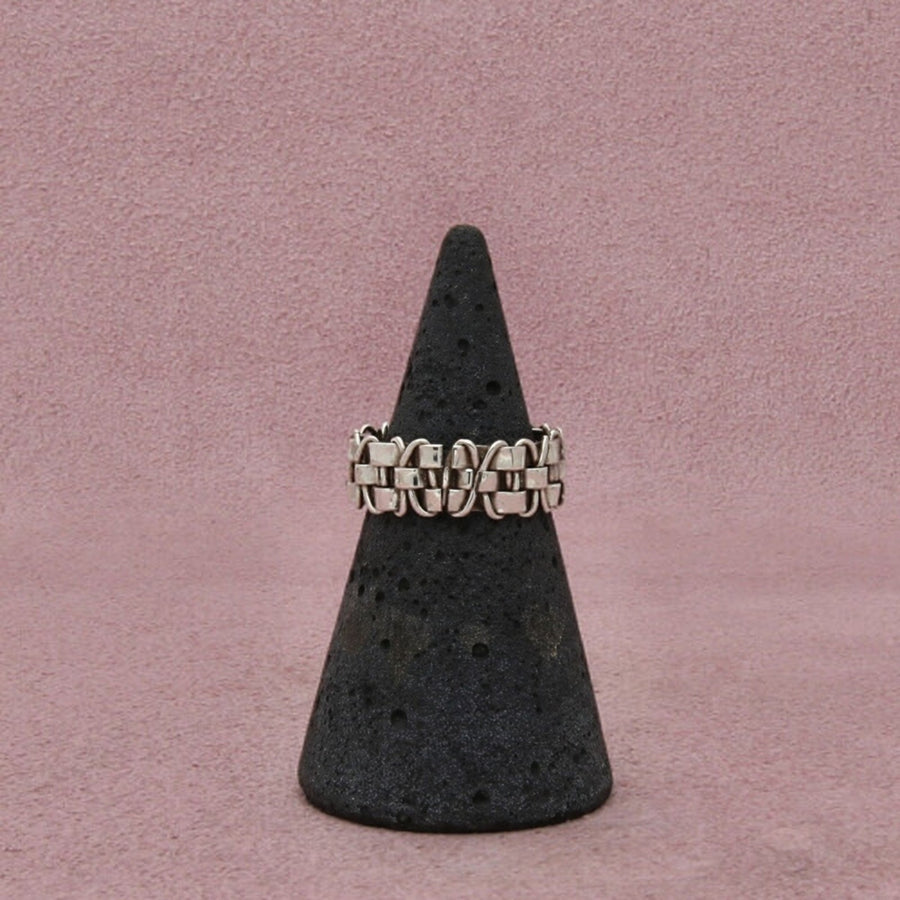 Sterling Silver Vintage Woven Basketweave Openwork Band Ring Size 5