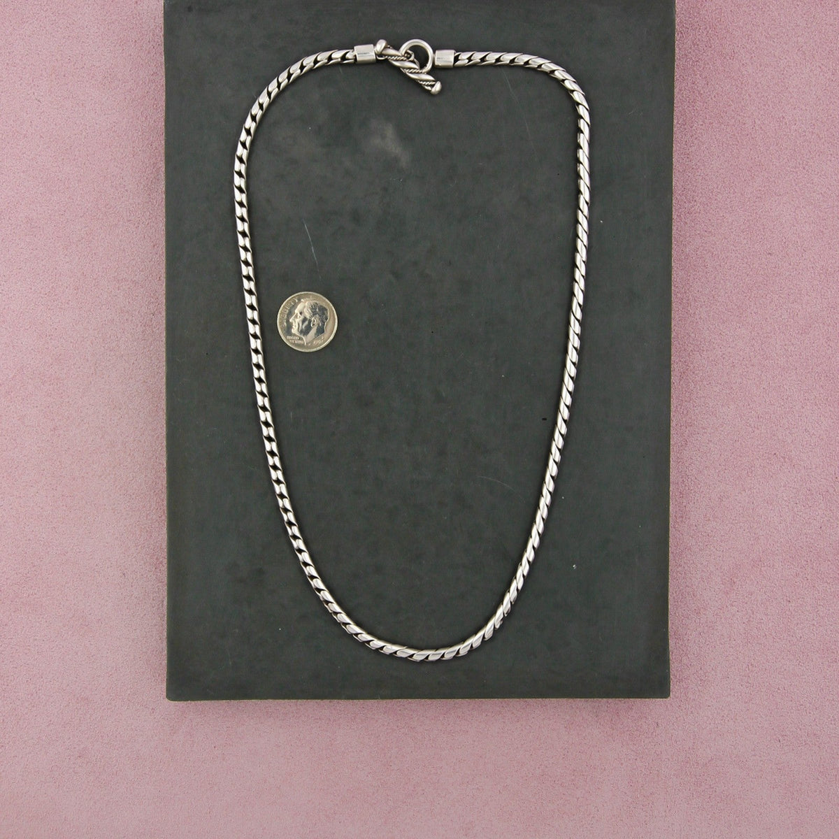 Sterling Silver Bali 3mm Unique Twisted Link Chain Toggle Necklace Size 19in