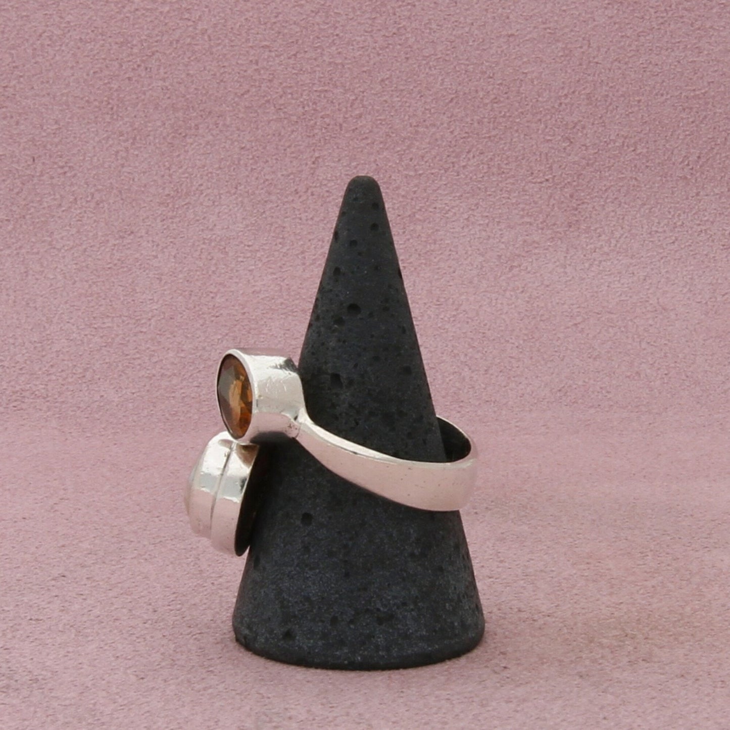 sterling silver pearl & oval-cut citrine bypass ring size 10.5