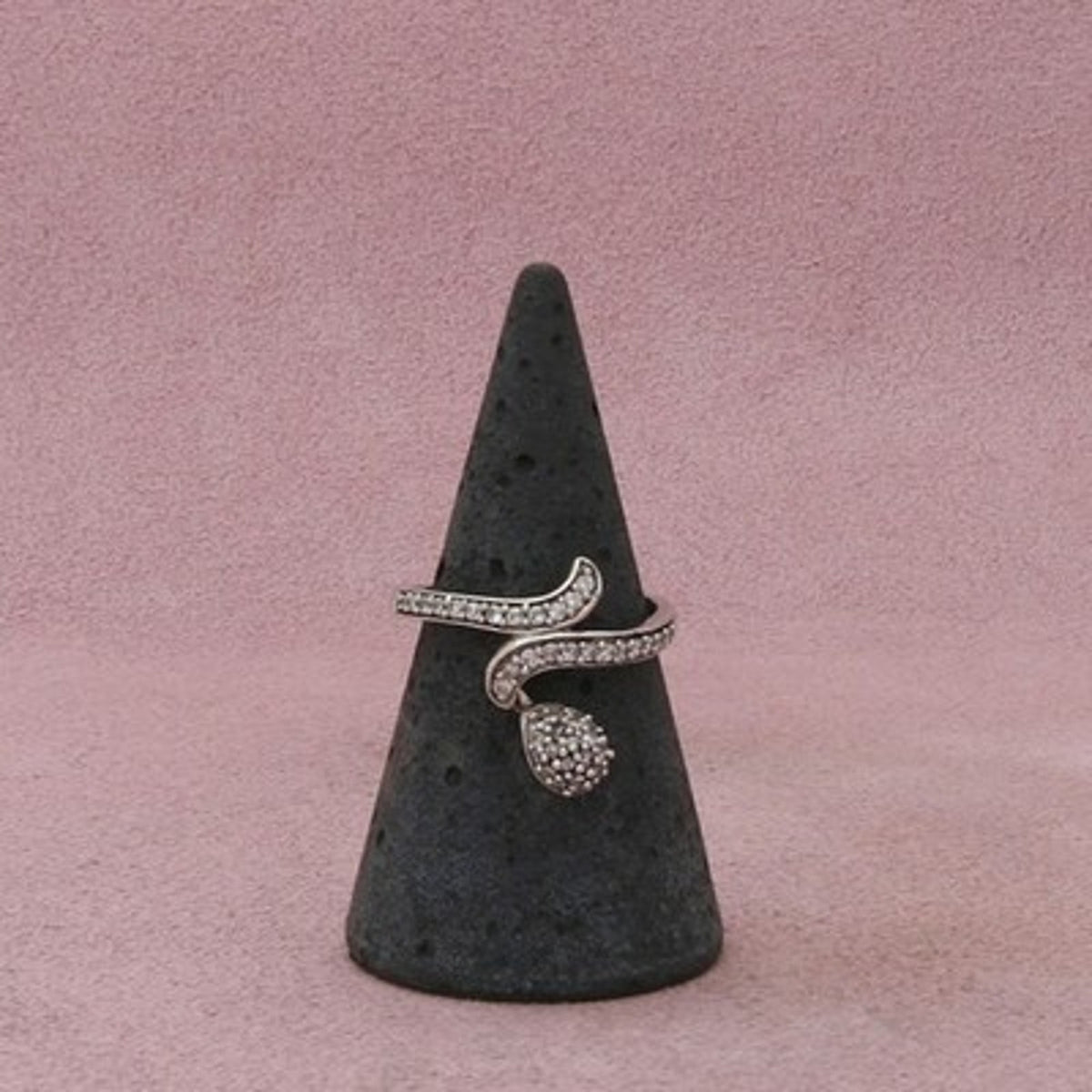 Sterling Silver Pave Cz Teardrop Dangle Ring Size 6.75