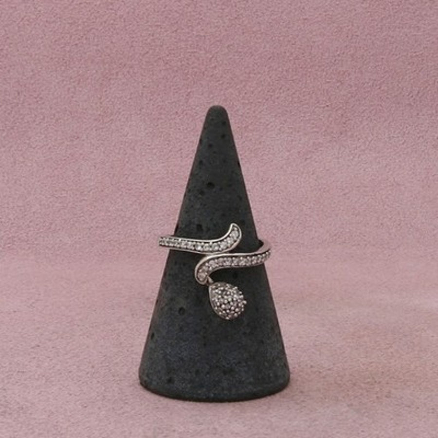 Sterling Silver Pave Cz Teardrop Dangle Ring Size 6.75