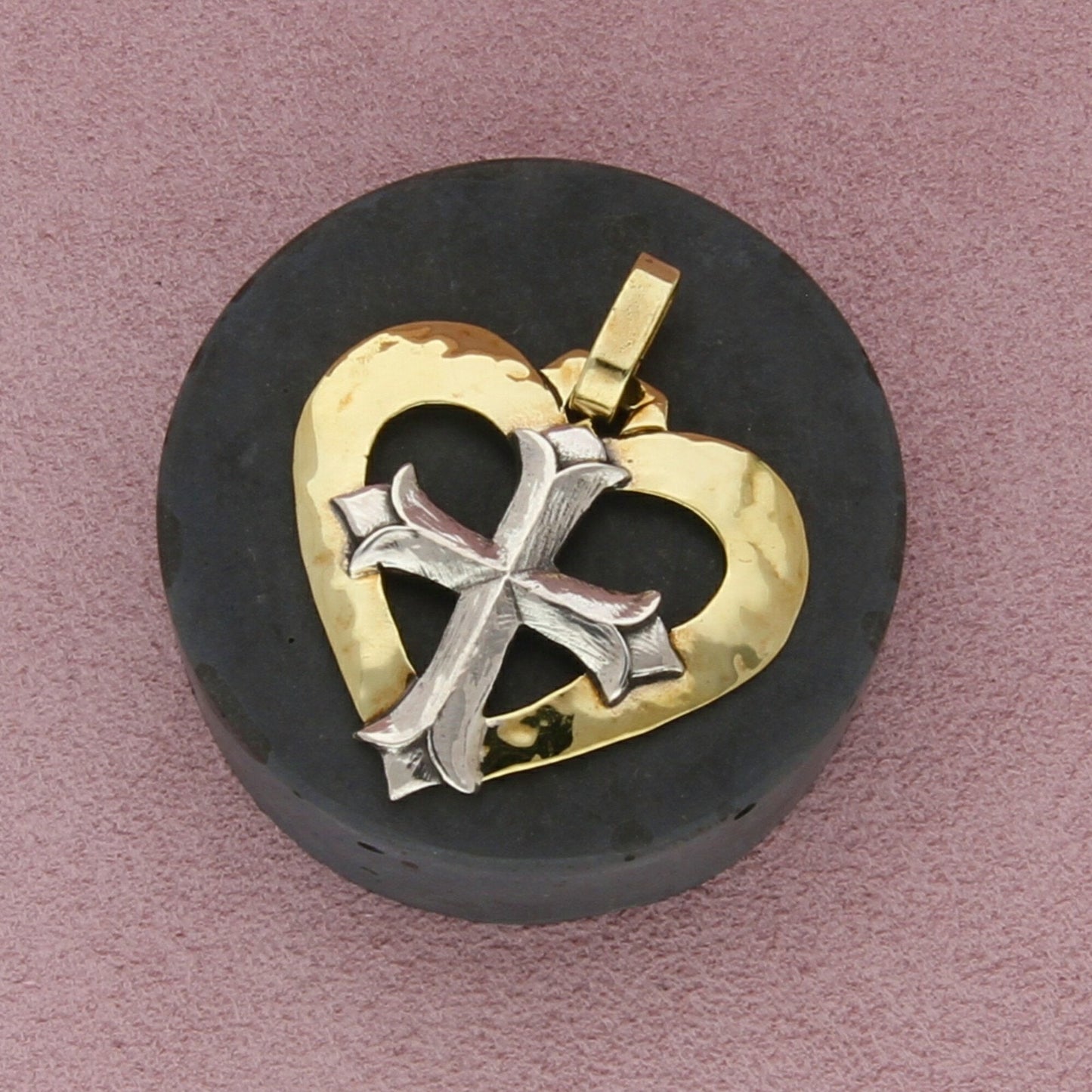 jeep collins sterling silver & brass accent vintage cross heart pendant