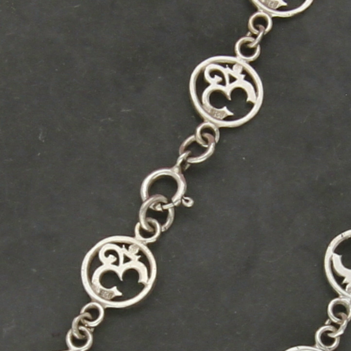 sterling silver vintage om sacred sound link bracelet size 7.25in