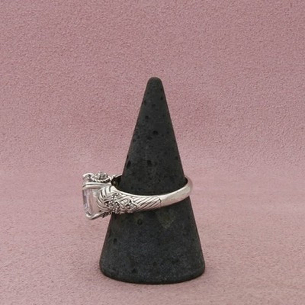 Judith Ripka Sterling Silver Cz Emerald Cut Floral Shoulders Ring Size 9