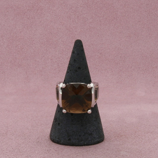 sterling silver faceted smoky quartz & citrine ring size 6.75